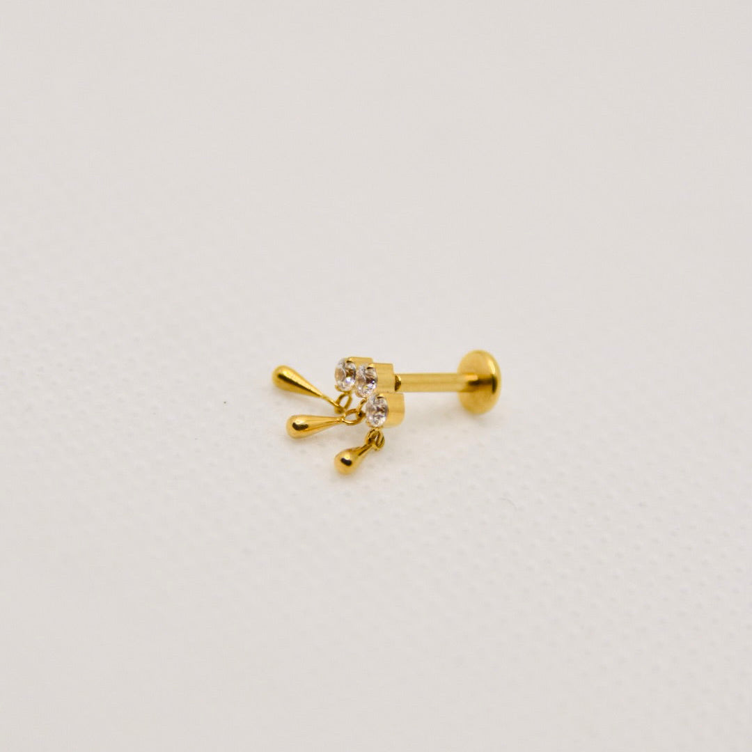 Météore — dangle triple zirconium, titane ASTM F136 doré | hélix, tragus | ÖVA