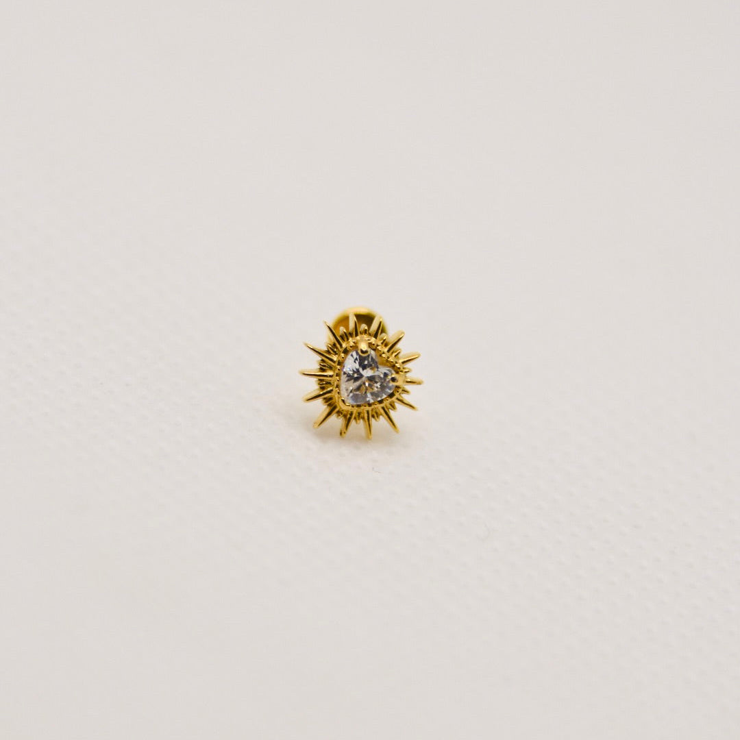 Alma — stud cœur zirconium, titane ASTM F136 doré | tragus, conch | ÖVA