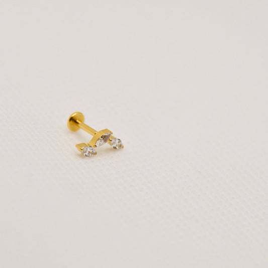 Zénith — trio de marquises en éventail, titane ASTM F136 doré | hélix, conch, flat, tragus | ÖVA