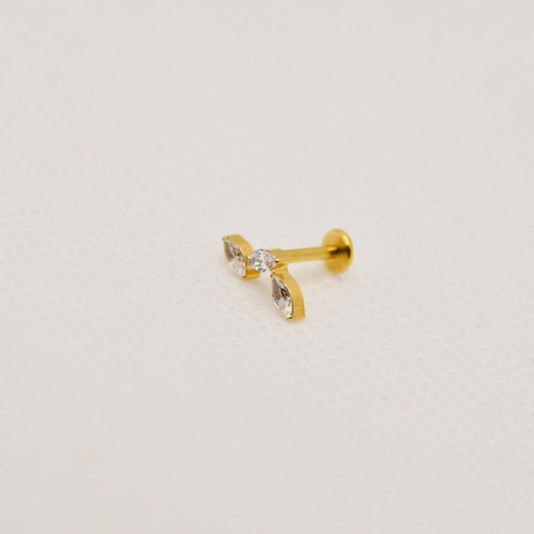 Zénith — trio de marquises en éventail, titane ASTM F136 doré | hélix, conch, flat, tragus | ÖVA