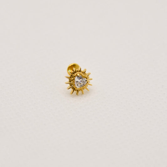 Alma — stud cœur zirconium, titane ASTM F136 doré | tragus, conch | ÖVA