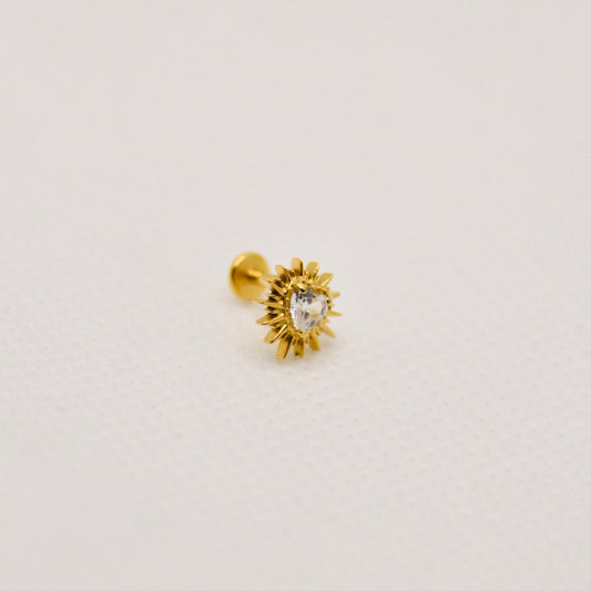 Alma — stud cœur zirconium, titane ASTM F136 doré | tragus, conch | ÖVA