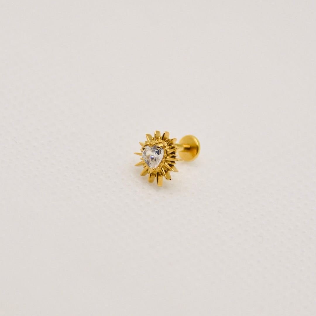 Alma — stud cœur zirconium, titane ASTM F136 doré | tragus, conch | ÖVA
