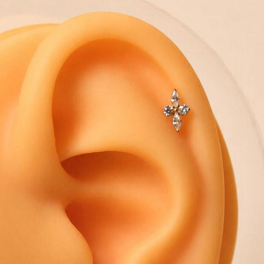 Aster — push-pin fleur marquise, titane doré | tragus, hélix | ÖVA