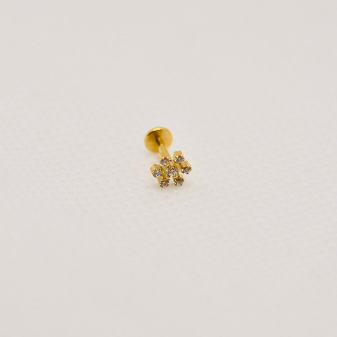 Polaris — stud flocon zirconium, titane ASTM F136 doré | hélix, tragus | ÖVA