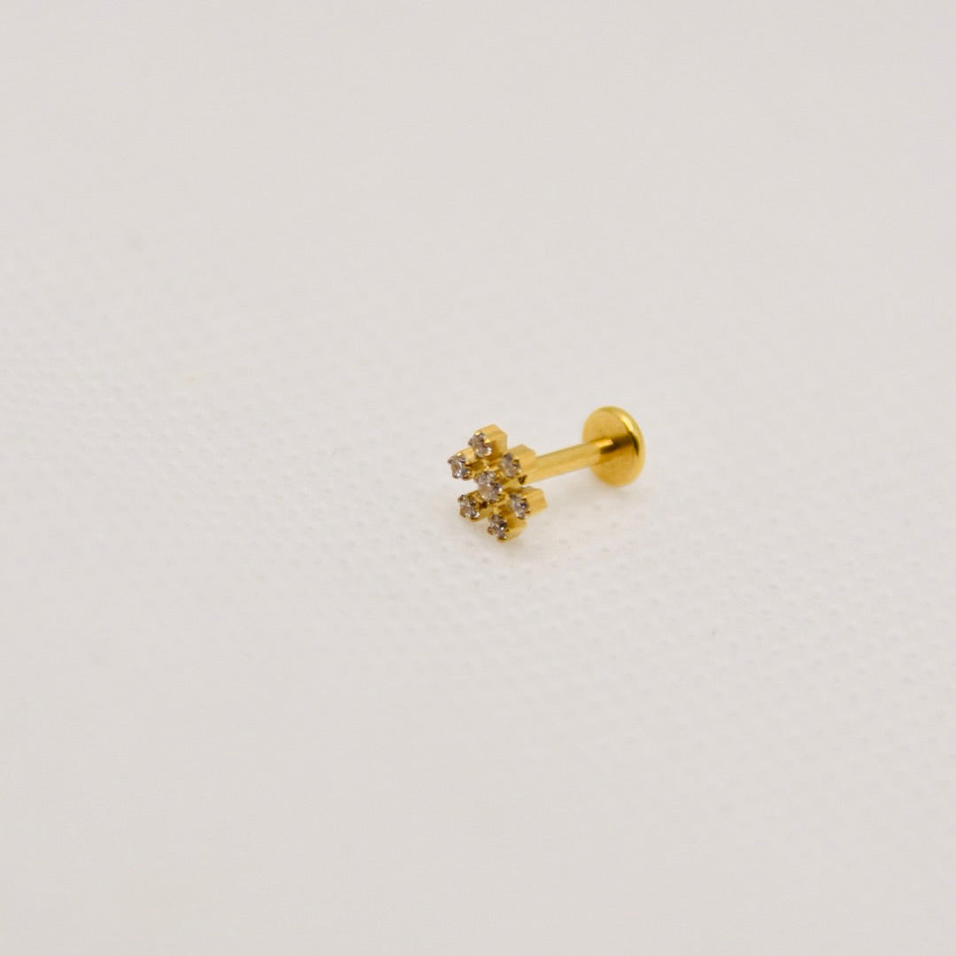 Polaris — stud flocon zirconium, titane ASTM F136 doré | hélix, tragus | ÖVA