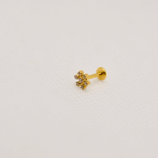 Polaris — stud flocon zirconium, titane ASTM F136 doré | hélix, tragus | ÖVA