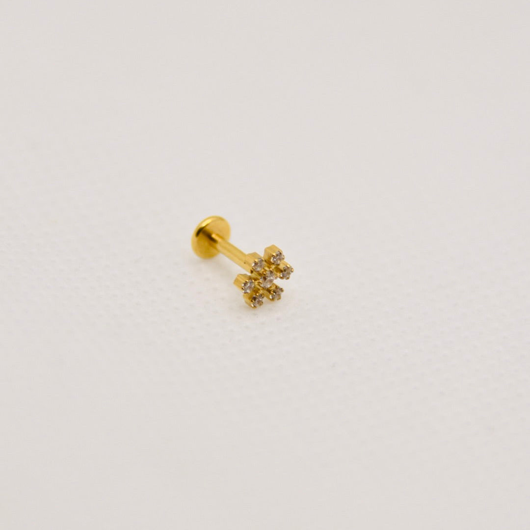 Polaris — stud flocon zirconium, titane ASTM F136 doré | hélix, tragus | ÖVA