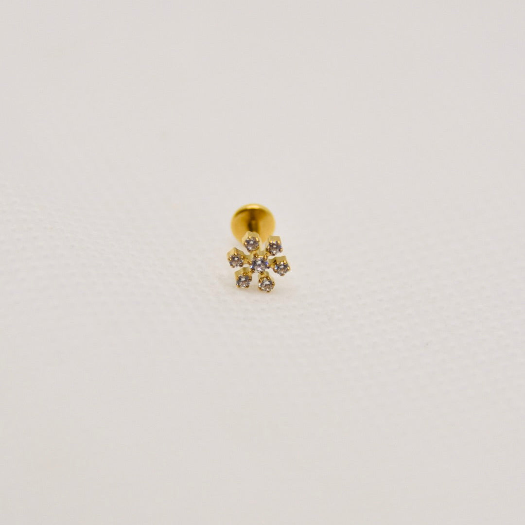 Polaris — stud flocon zirconium, titane ASTM F136 doré | hélix, tragus | ÖVA