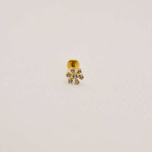 Polaris — stud flocon zirconium, titane ASTM F136 doré | hélix, tragus | ÖVA