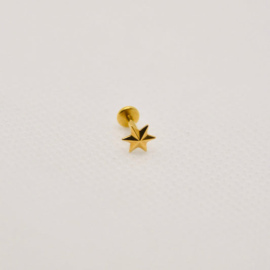 Sirius — stud étoile à six branches, titane ASTM F136 doré | hélix, tragus | ÖVA