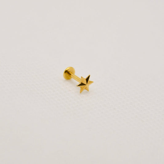 Sirius — stud étoile à six branches, titane ASTM F136 doré | hélix, tragus | ÖVA