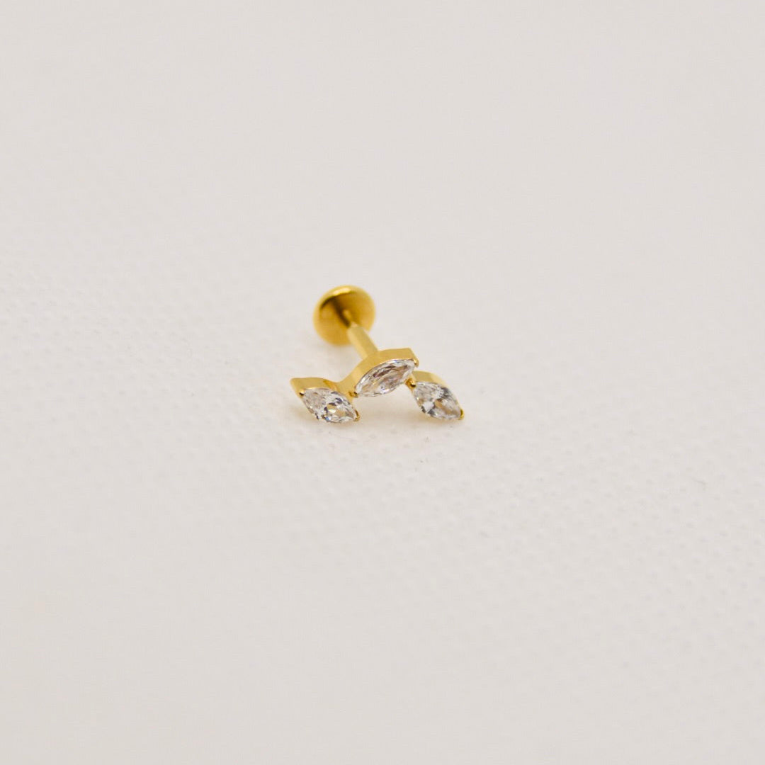 Zénith — trio de marquises en éventail, titane ASTM F136 doré | hélix, conch, flat, tragus | ÖVA