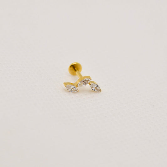 Zénith — trio de marquises en éventail, titane ASTM F136 doré | hélix, conch, flat, tragus | ÖVA