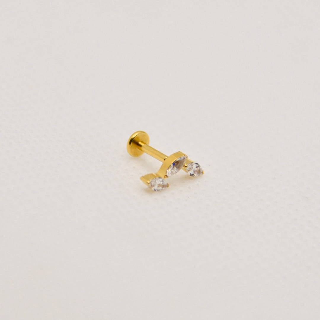 Zénith — trio de marquises en éventail, titane ASTM F136 doré | hélix, conch, flat, tragus | ÖVA