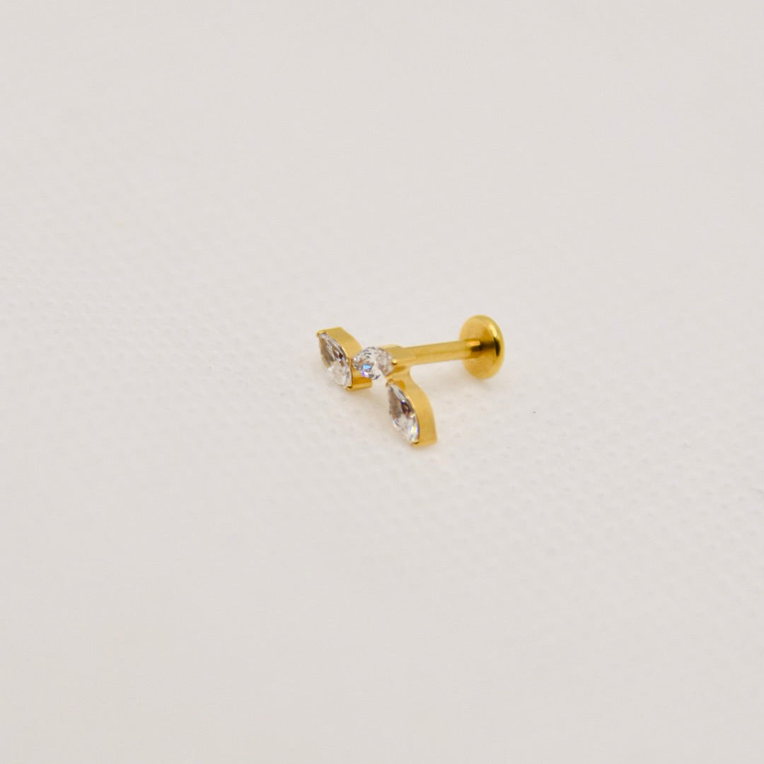 Zénith — trio de marquises en éventail, titane ASTM F136 doré | hélix, conch, flat, tragus | ÖVA